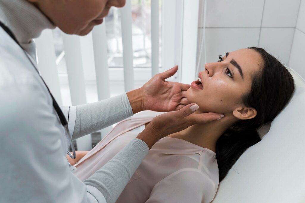 Woman during an emergency dental exam.