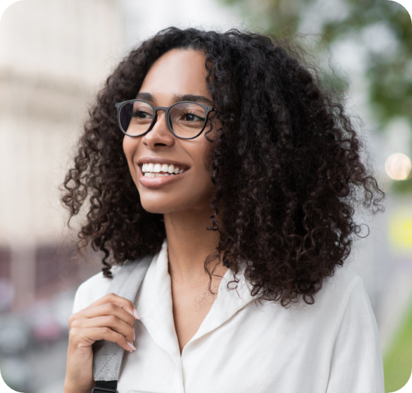 Smiling woman with healthy teeth.